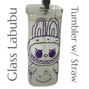Glass Labubu Tumbler with Straw - Purple